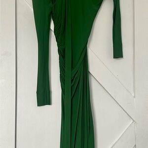 Victoria Beckham Green Asymmetrical Ruched Cocktail Dress